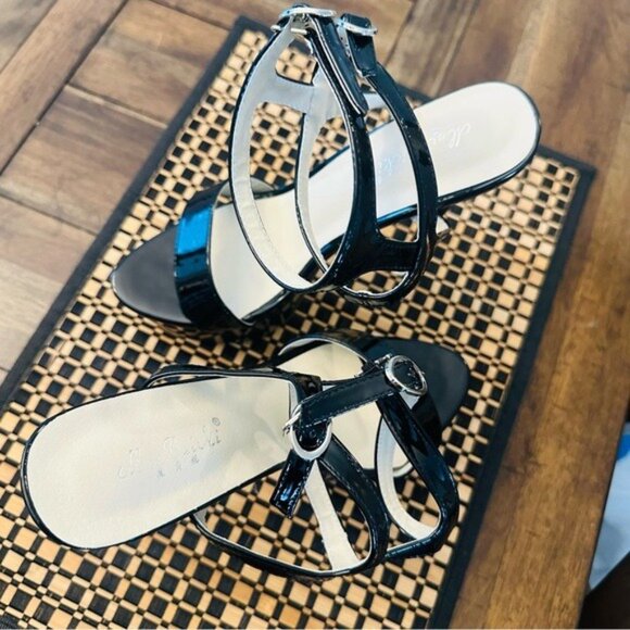 Black Patent Platform Stiletto Heels Strappy Sandals Size 8 New Without Box - Picture 9 of 12